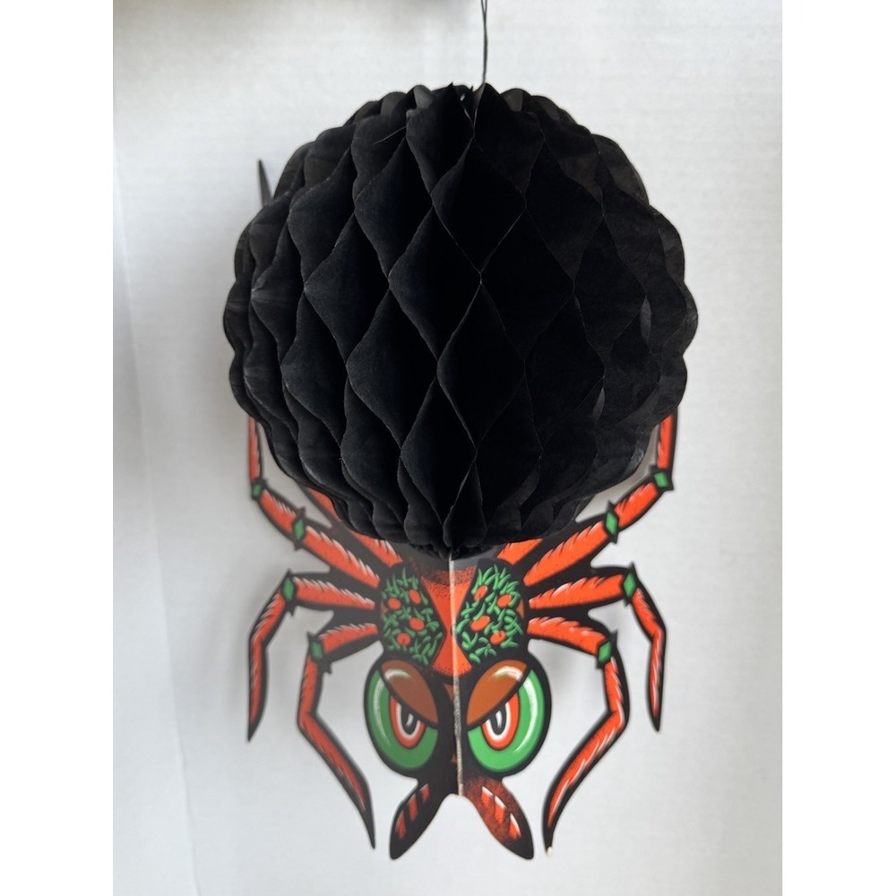 Vintage Late 50s Beistle Hanging Spider Halloween Paper Die Cut Honeycomb 14" H